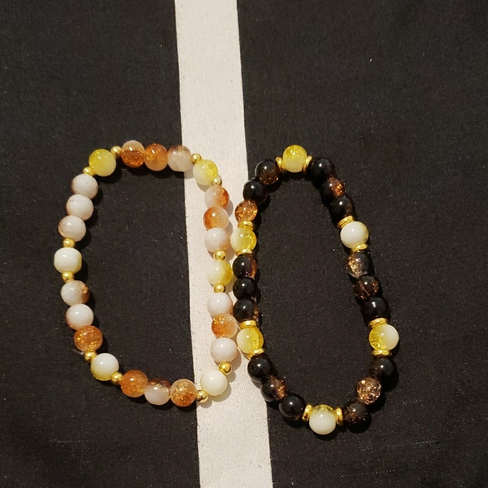 Elegant Beaded Bracelet Set - Black, Gold, and Yellow